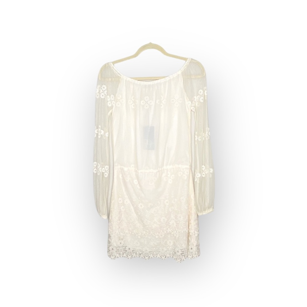 new Chaser ✶ Vintage Inspired Mesh + Lace Off Shouder Mini Dress ✶ Alabaster ✶ - Picture 6 of 16